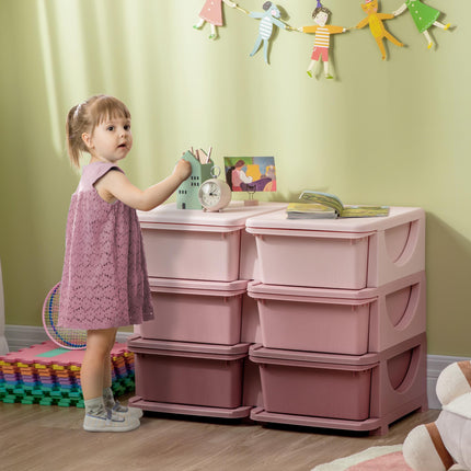 Kids Storage Unit 6-Drawer 3-Tier Toy Organizer Vertical Dresser Tower - Pink