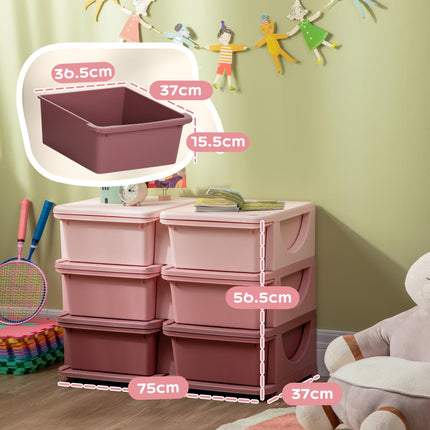Kids Storage Unit 6-Drawer 3-Tier Toy Organizer Vertical Dresser Tower - Pink