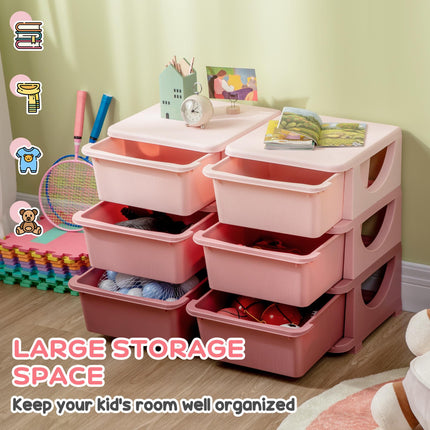 Kids Storage Unit 6-Drawer 3-Tier Toy Organizer Vertical Dresser Tower - Pink
