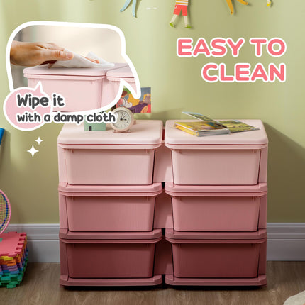 Kids Storage Unit 6-Drawer 3-Tier Toy Organizer Vertical Dresser Tower - Pink