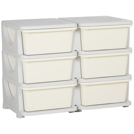 Kids Storage Unit with 6 Drawers 3-Tier Toy Organizer Vertical Dresser Tower - Cream