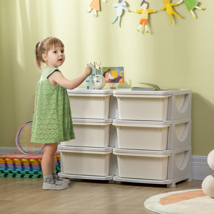 Kids Storage Unit with 6 Drawers 3-Tier Toy Organizer Vertical Dresser Tower - Cream