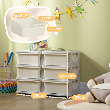 Kids Storage Unit with 6 Drawers 3-Tier Toy Organizer Vertical Dresser Tower - Cream