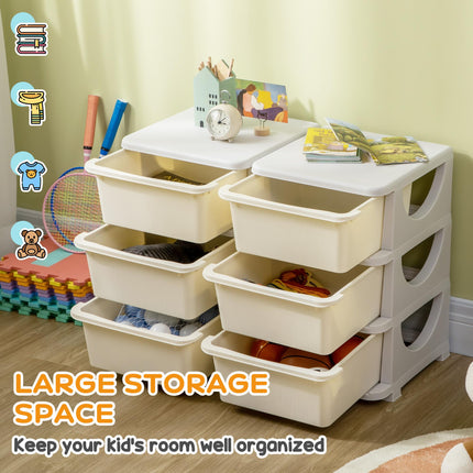 Kids Storage Unit with 6 Drawers 3-Tier Toy Organizer Vertical Dresser Tower - Cream