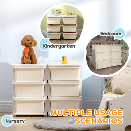 Kids Storage Unit with 6 Drawers 3-Tier Toy Organizer Vertical Dresser Tower - Cream