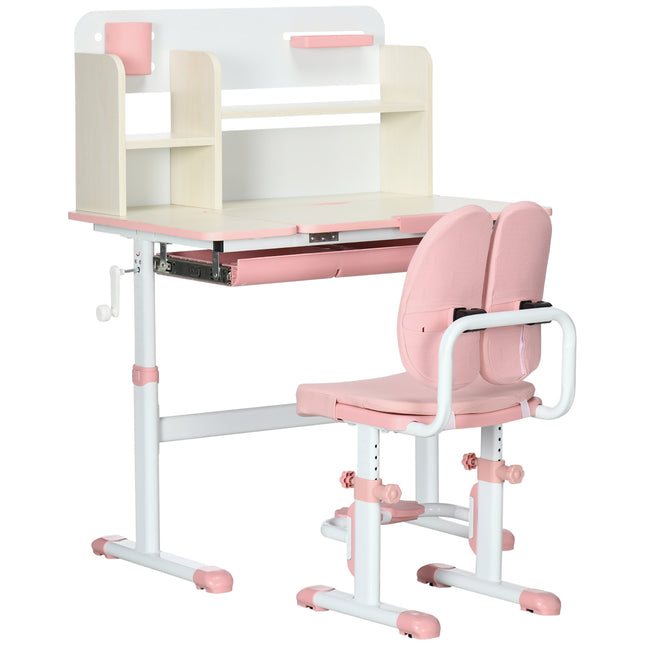 Adjustable Kids Desk and Chair Set with Storage Shelves - Pink