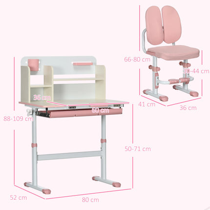 Adjustable Kids Desk and Chair Set with Storage Shelves - Pink