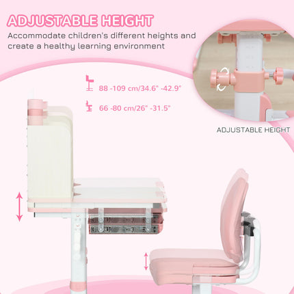 Adjustable Kids Desk and Chair Set with Storage Shelves - Pink