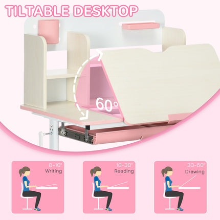 Adjustable Kids Desk and Chair Set with Storage Shelves - Pink