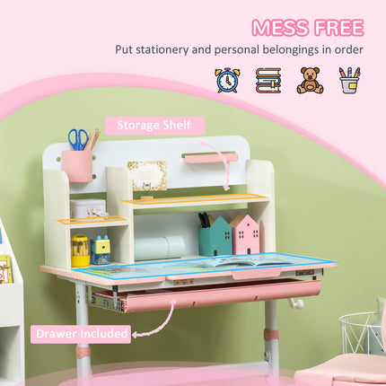 Adjustable Kids Desk and Chair Set with Storage Shelves - Pink