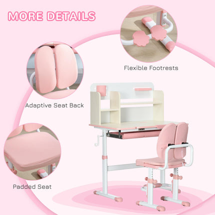 Adjustable Kids Desk and Chair Set with Storage Shelves - Pink