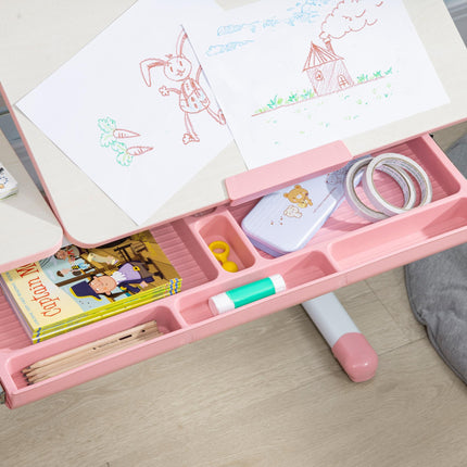 Adjustable Kids Desk and Chair Set with Storage Shelves - Pink