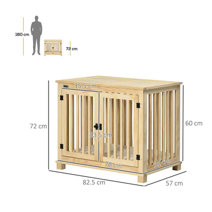 Wooden Medium Dog Crate with Double Doors and Cushion - Natural Finish