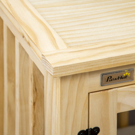Wooden Medium Dog Crate with Double Doors and Cushion - Natural Finish