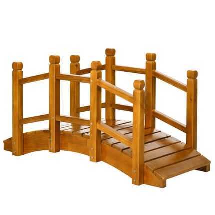 Wooden Garden Footbridge with Safety Railings, Arched Pond Bridge - Brown
