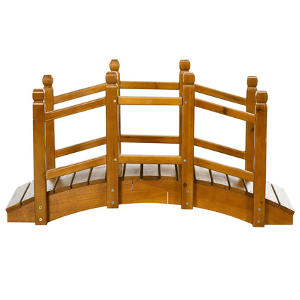 Wooden Garden Footbridge with Safety Railings, Arched Pond Bridge - Brown