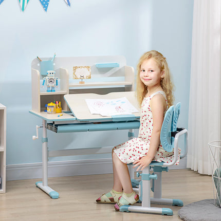Adjustable Kids Desk and Chair Set with Storage for Ages 3-12 - Blue