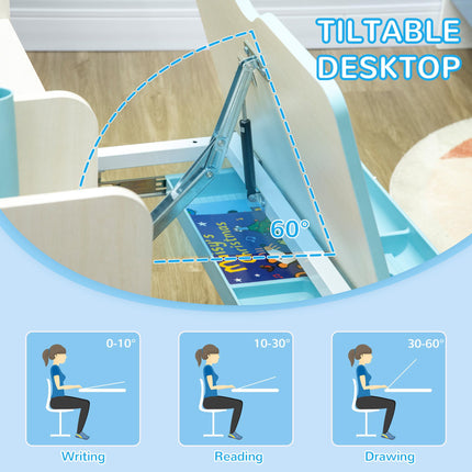 Adjustable Kids Desk and Chair Set with Storage for Ages 3-12 - Blue