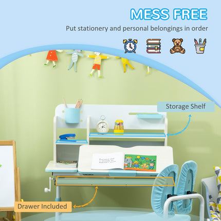 Adjustable Kids Desk and Chair Set with Storage for Ages 3-12 - Blue