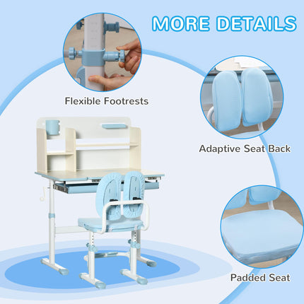 Adjustable Kids Desk and Chair Set with Storage for Ages 3-12 - Blue