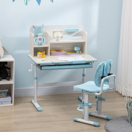 Adjustable Kids Desk and Chair Set with Storage for Ages 3-12 - Blue