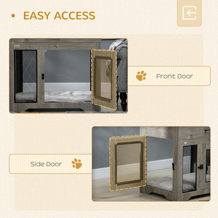 Indoor Dog Crate Furniture with Cushion, Double Doors & Drawer for Medium Dogs - Grey