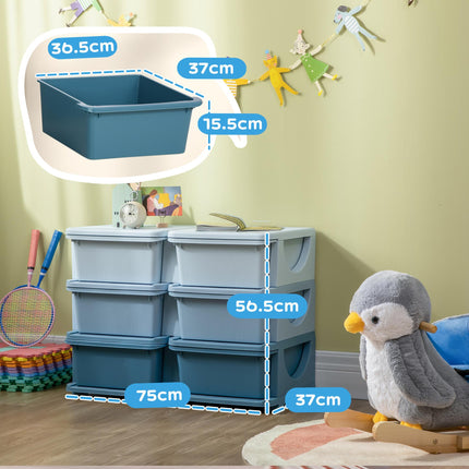 6 Drawer Kids Storage Unit with Durable PP Material - Blue