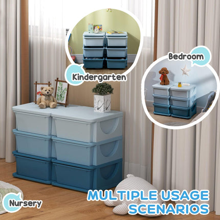 6 Drawer Kids Storage Unit with Durable PP Material - Blue