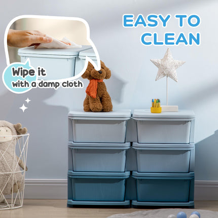 6 Drawer Kids Storage Unit with Durable PP Material - Blue