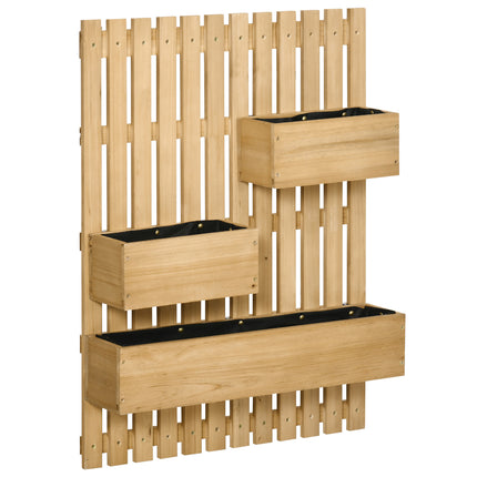 3 Piece Wall-Mounted Wooden Garden Planters with Trellis - Natural