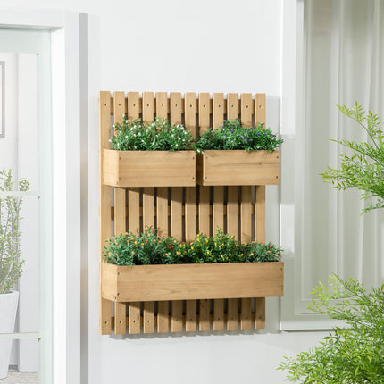 3 Piece Wall-Mounted Wooden Garden Planters with Trellis - Natural