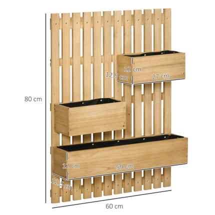 3 Piece Wall-Mounted Wooden Garden Planters with Trellis - Natural