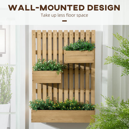 3 Piece Wall-Mounted Wooden Garden Planters with Trellis - Natural
