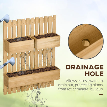 3 Piece Wall-Mounted Wooden Garden Planters with Trellis - Natural
