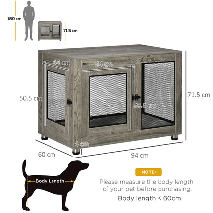 Two-In-One Large Dog Cage & Side Table with Two Doors and Cushion - Grey and Black