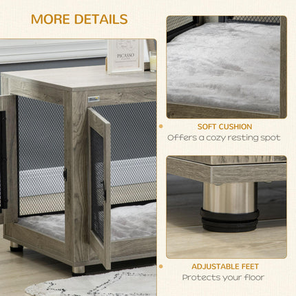 Two-In-One Large Dog Cage & Side Table with Two Doors and Cushion - Grey and Black