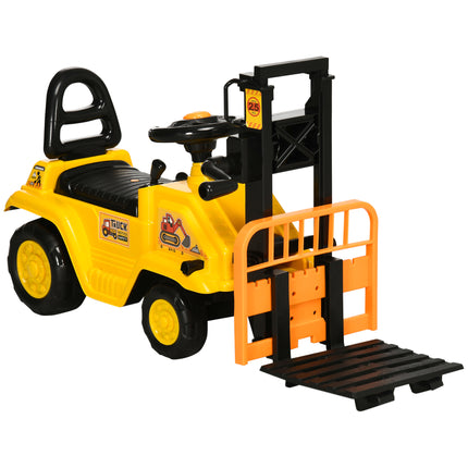 Kids Ride-On Forklift Truck with Fork, Tray, Under Seat Storage & Treaded Wheels - Yellow and Black