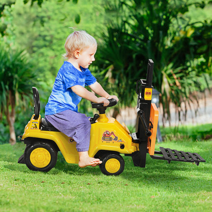 Kids Ride-On Forklift Truck with Fork, Tray, Under Seat Storage & Treaded Wheels - Yellow and Black