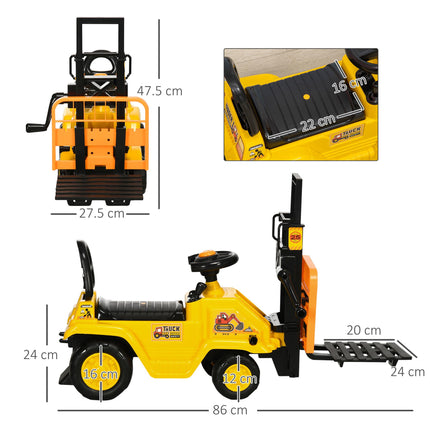 Kids Ride-On Forklift Truck with Fork, Tray, Under Seat Storage & Treaded Wheels - Yellow and Black