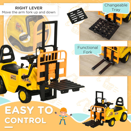 Kids Ride-On Forklift Truck with Fork, Tray, Under Seat Storage & Treaded Wheels - Yellow and Black