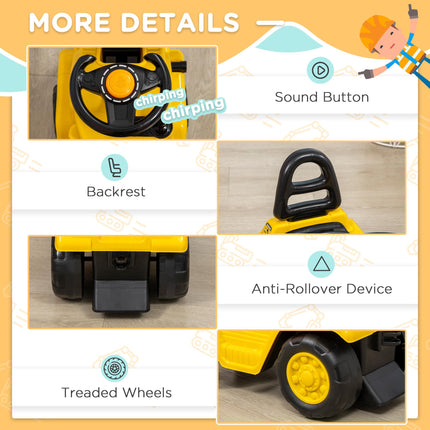 Kids Ride-On Forklift Truck with Fork, Tray, Under Seat Storage & Treaded Wheels - Yellow and Black
