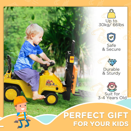 Kids Ride-On Forklift Truck with Fork, Tray, Under Seat Storage & Treaded Wheels - Yellow and Black