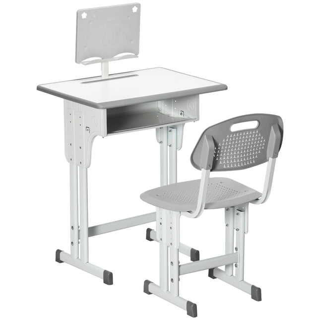 Adjustable Kids Desk and Chair Set with Storage Drawer - Grey