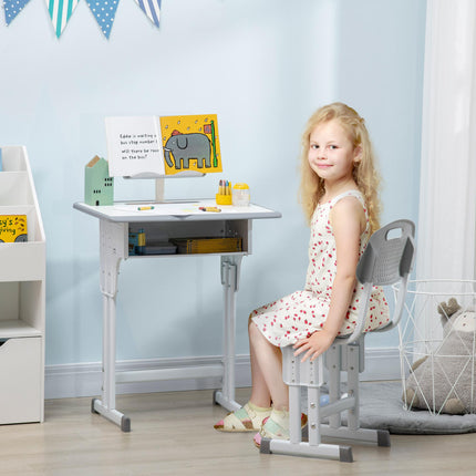 Adjustable Kids Desk and Chair Set with Storage Drawer - Grey