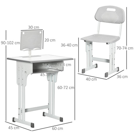 Adjustable Kids Desk and Chair Set with Storage Drawer - Grey