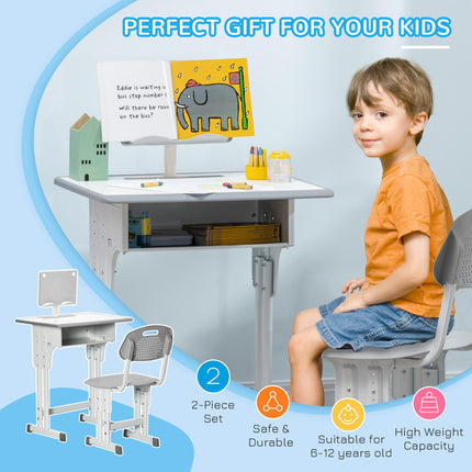 Adjustable Kids Desk and Chair Set with Storage Drawer - Grey