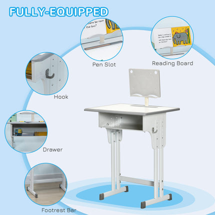Adjustable Kids Desk and Chair Set with Storage Drawer - Grey