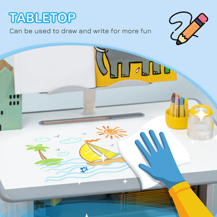 Adjustable Kids Desk and Chair Set with Storage Drawer - Grey
