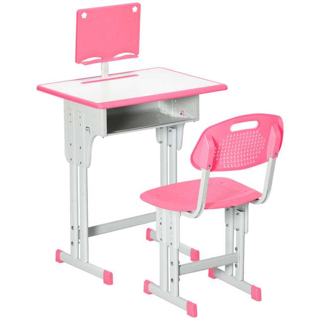Adjustable 2 Piece Kids Desk and Chair Set with Storage - Pink