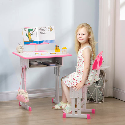 Adjustable 2 Piece Kids Desk and Chair Set with Storage - Pink